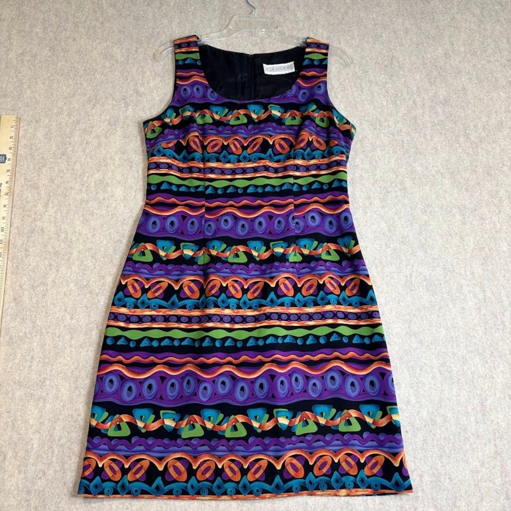 Jessica Howard Shift Dress 10 Multi COLOR Geometric Abstract Sleeveless Vintage